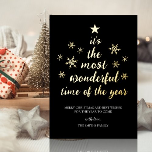 Most Wonderful Time of Year Black Gold Non Photo Foil Holiday Card