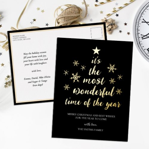 Most Wonderful Time of Year Black Gold Non Photo Foil Holiday Postcard