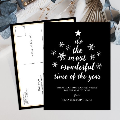 Most Wonderful Time of Year Black Script Business Holiday Postcard