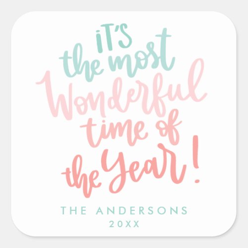 Most Wonderful time of Year  Blue  HOLIDAY Photo Square Sticker