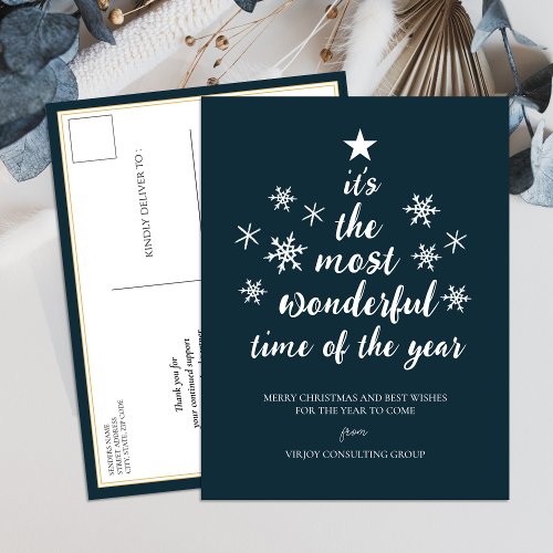 Most Wonderful Time of Year Blue Script Business Holiday Postcard