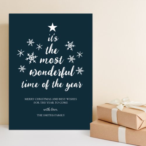 Most Wonderful Time of Year Blue Script Non Photo Holiday Card