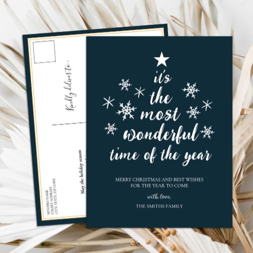 Most Wonderful Time of Year Blue Script Non Photo Holiday Postcard