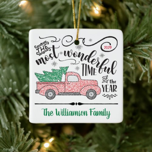 Most Wonderful Time of Year Christmas Family Name  Ceramic Ornament