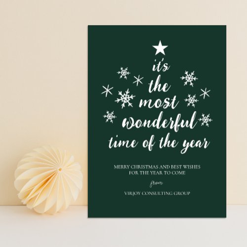 Most Wonderful Time of Year Green Script Business Holiday Card