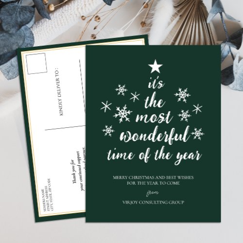 Most Wonderful Time of Year Green Script Business Holiday Postcard