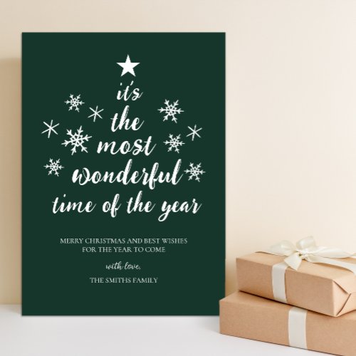 Most Wonderful Time of Year Green Script Non Photo Holiday Card