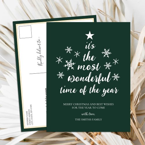 Most Wonderful Time of Year Green Script Non Photo Holiday Postcard