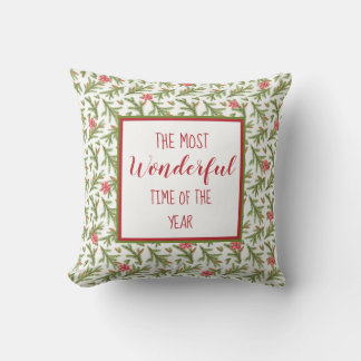 Most Wonderful Time of Year - Pine & Poinsettias Throw Pillow