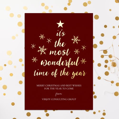 Most Wonderful Time of Year Red Gold Business Foil Holiday Card