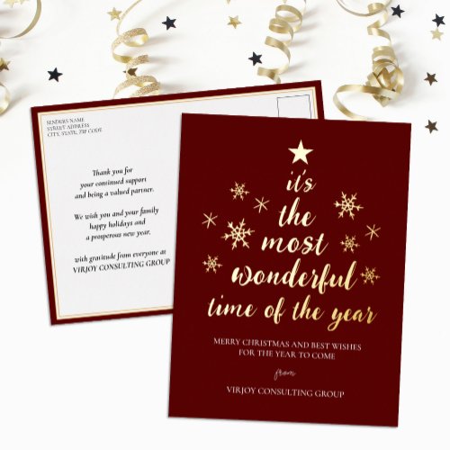 Most Wonderful Time of Year Red Gold Business Foil Holiday Postcard