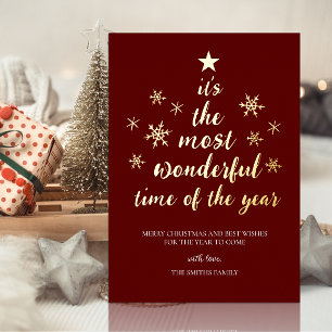 Most Wonderful Time of Year Red Gold Non Photo Foil Holiday Card