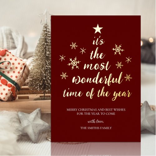 Most Wonderful Time of Year Red Gold Non Photo Foil Holiday Card