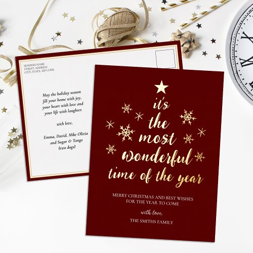 Most Wonderful Time of Year Red Gold Non Photo Foil Holiday Postcard