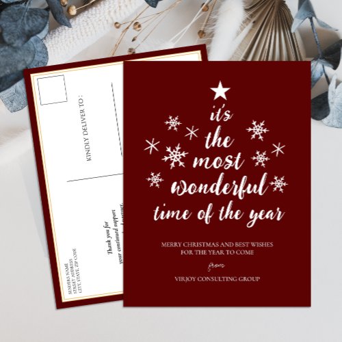 Most Wonderful Time of Year Red Script Business Holiday Postcard