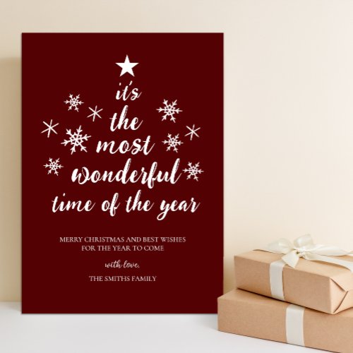 Most Wonderful Time of Year Red Script Non Photo Holiday Card