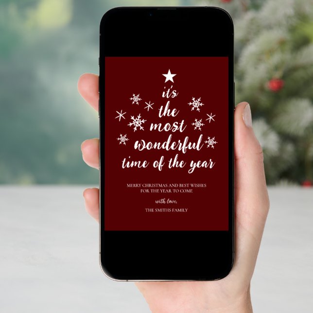 Most Wonderful Time of Year Red Script Non Photo Holiday Card (Front Digital)