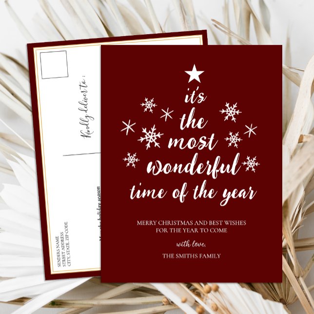 Most Wonderful Time of Year Red Script Non Photo Holiday Postcard (Creator Uploaded)