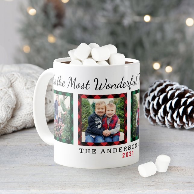 Most Wonderful Time Plaid Photo Christmas Coffee Mug (Creator Uploaded)