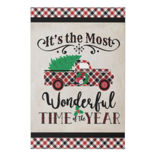 Most Wonderful Time Plaid Truck 24x36 Faux Canvas