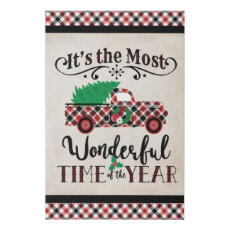 Most Wonderful Time Plaid Truck 24x36 Faux Canvas