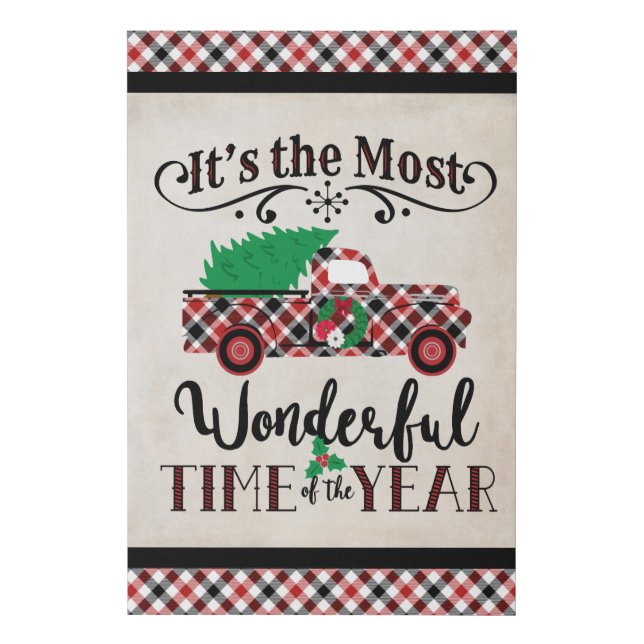 Most Wonderful Time Plaid Truck 24x36 Faux Canvas (Front)