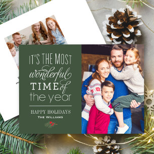 Most Wonderful Time Quote Green Photo Holiday Card