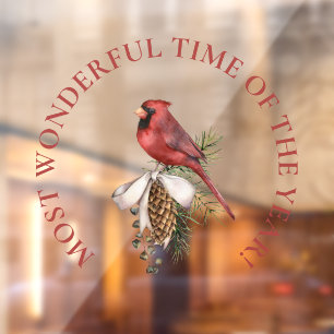 Most Wonderful Time, Red Cardinal Christmas  Window Cling