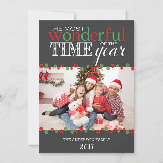 Most Wonderful Time Red Green Modern Holiday Card (Front)