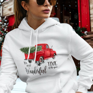Most Wonderful Time Red Truck Christmas Tree Hoodie