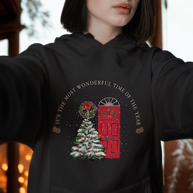 Most Wonderful Time Snowy Christmas Tree & Wreath Hoodie (Creator Uploaded)