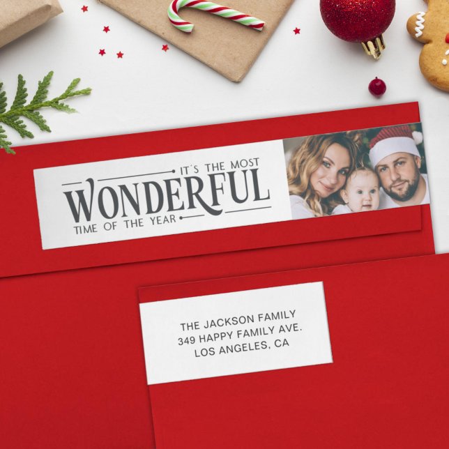 Most wonderful time with photo return address wrap around label (Creator Uploaded)