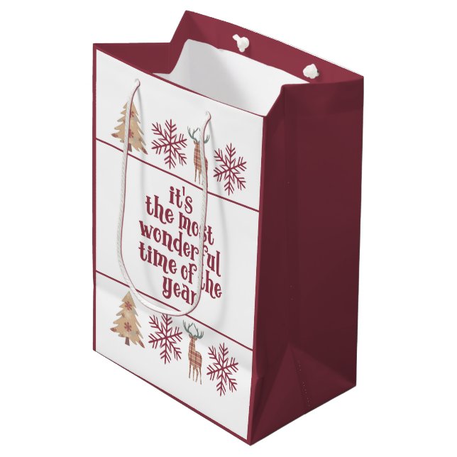 Most Wonderful Time Woodland Snowflake Medium Gift Bag (Front Angled)