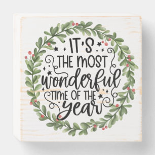 Most Wonderful Watercolor Wreath Wooden Box Sign