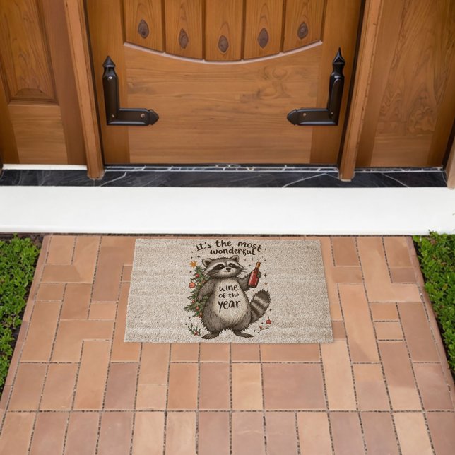 Most Wonderful Wine of the Year Raccoon  Fiber Doormat (Insitu (Outdoor))