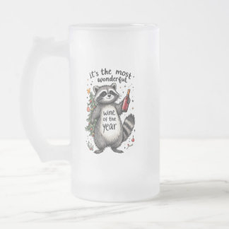 Most Wonderful Wine of the Year Raccoon Frosted Glass Beer Mug