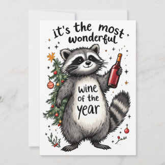 Most Wonderful Wine of the Year Raccoon  Holiday Card