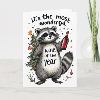 Most Wonderful Wine of the Year Raccoon  Holiday Card