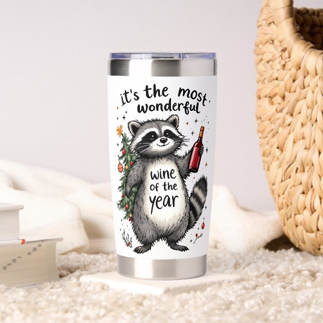 Most Wonderful Wine of the Year Raccoon  Insulated Tumbler (Living Room (Rotated))