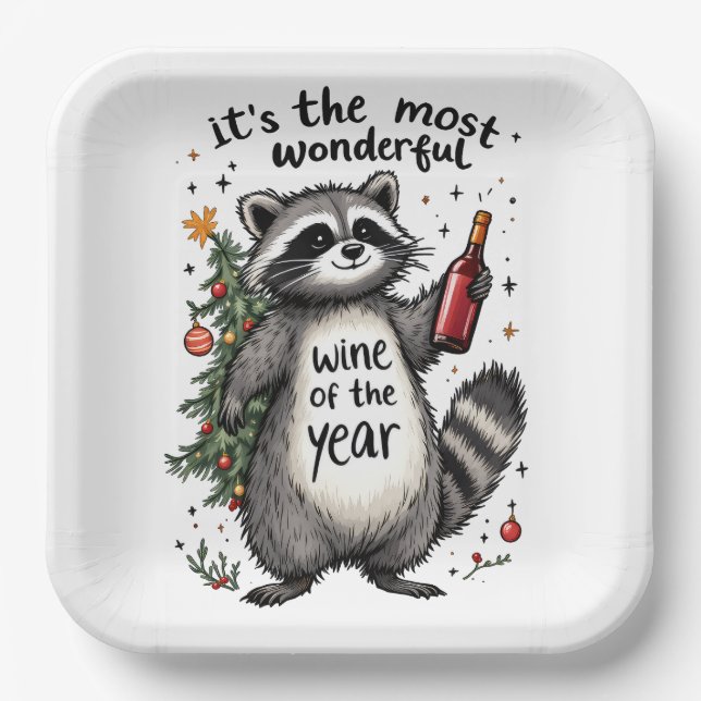 Most Wonderful Wine of the Year Raccoon  Paper Plates (Front)