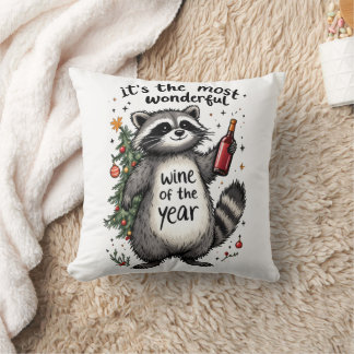 Most Wonderful Wine of the Year Raccoon  Throw Pillow