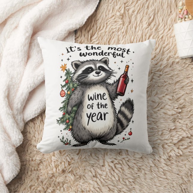 Most Wonderful Wine of the Year Raccoon  Throw Pillow (Blanket)