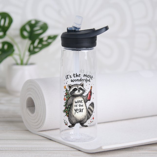 Most Wonderful Wine of the Year Raccoon  Water Bottle (Yoga (Rotated))