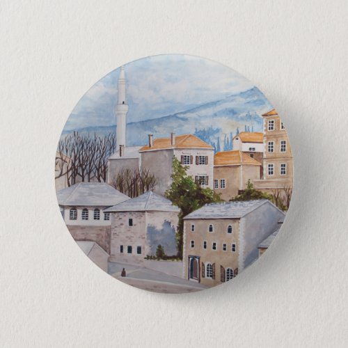 Mostar Bosnia _ Acrylic Townscape Painting Button