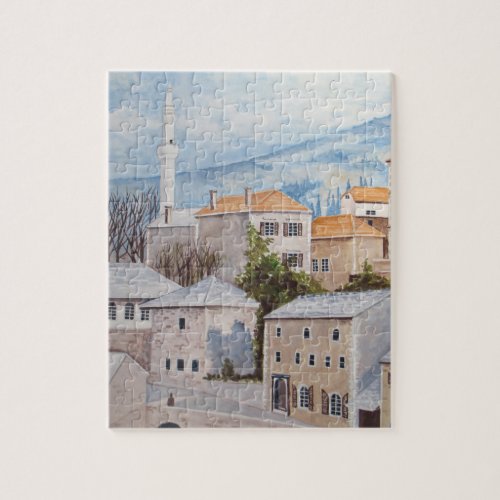 Mostar Bosnia _ Acrylic Townscape Painting Jigsaw Puzzle