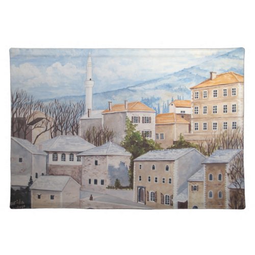 Mostar Bosnia _ Acrylic Townscape Painting Placemat