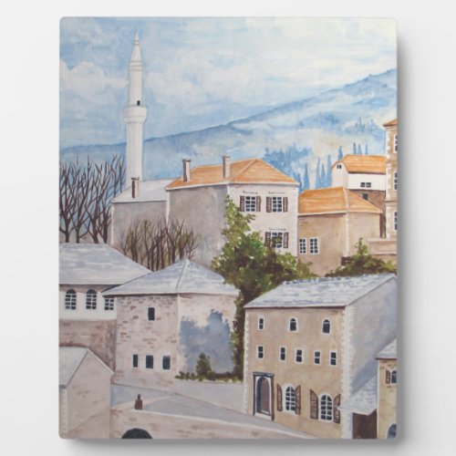Mostar Bosnia _ Acrylic Townscape Painting Plaque
