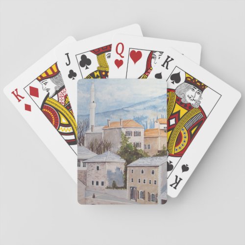 Mostar Bosnia _ Acrylic Townscape Painting Poker Cards