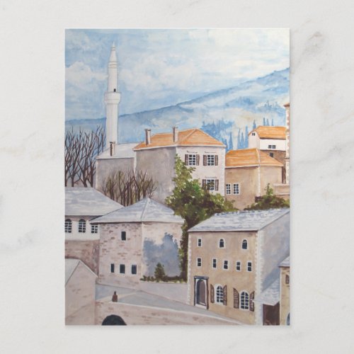 Mostar Bosnia _ Acrylic Townscape Painting Postcard