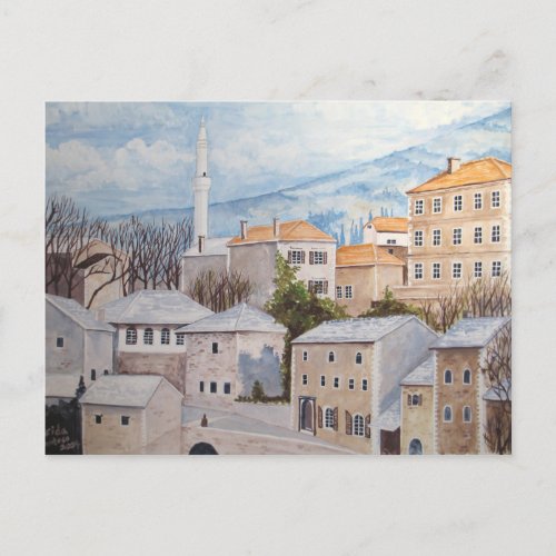 Mostar Bosnia _ Acrylic Townscape Painting Postcard